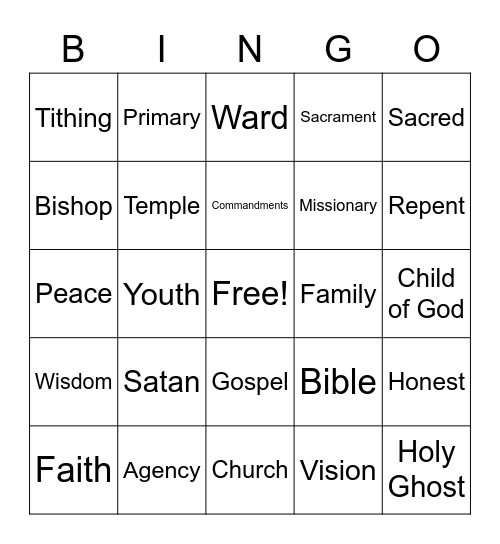 Church Bingo Card