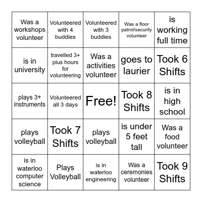 HTN Volunteer Bingo Card