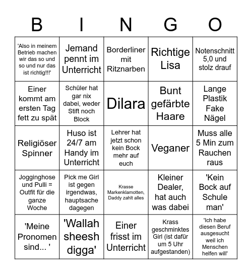 Brians neue Klasse Bingo Card