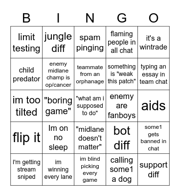 TARZANED MIDLANE BINGO by CynicalDemeanor Bingo Card