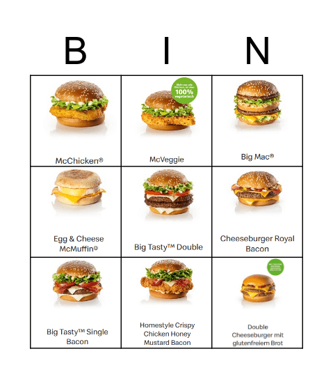 Bingo McDonalds Bingo Card