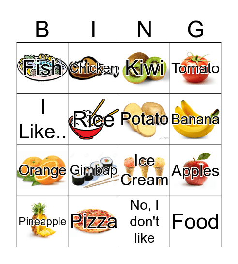 I like food! Bingo Card