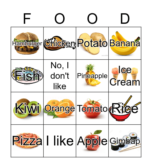 I like food! Bingo Card