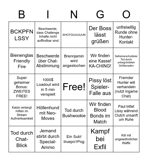 TPP Hunt Showdown Bingo Card