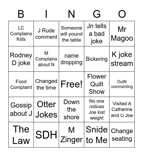 CALLAGHAN BINGO Card