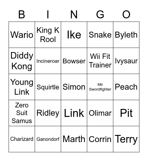 SSBU Bingo by Bewbie Bingo Card