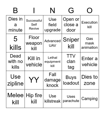 Warzone card Bingo Card