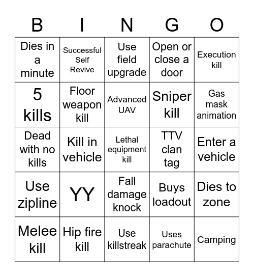Warzone card Bingo Card