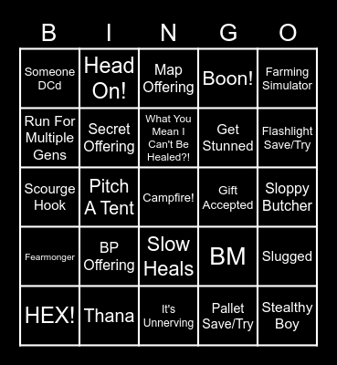 Dead by Daylight (for Survivor) Bingo Card