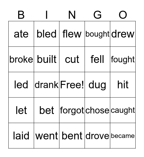 Irregular verbs Bingo Card