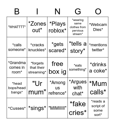 Val stream bingo Card