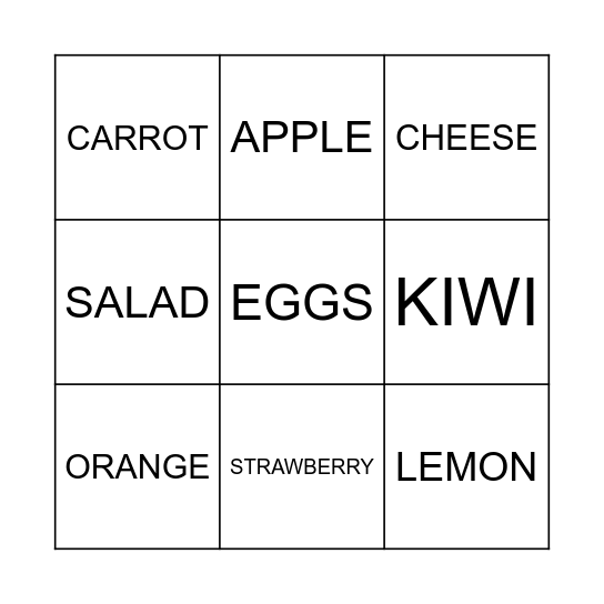 FOOD Bingo Card