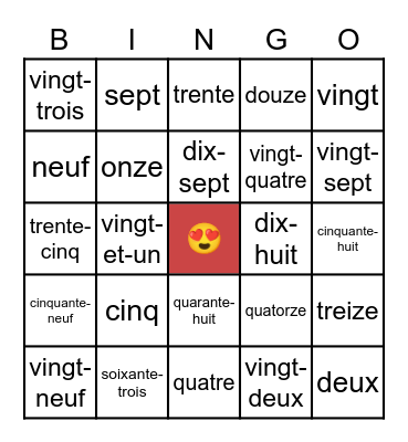 French numbers 0-60 Bingo Card