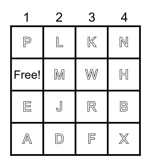 Letters Bingo Card