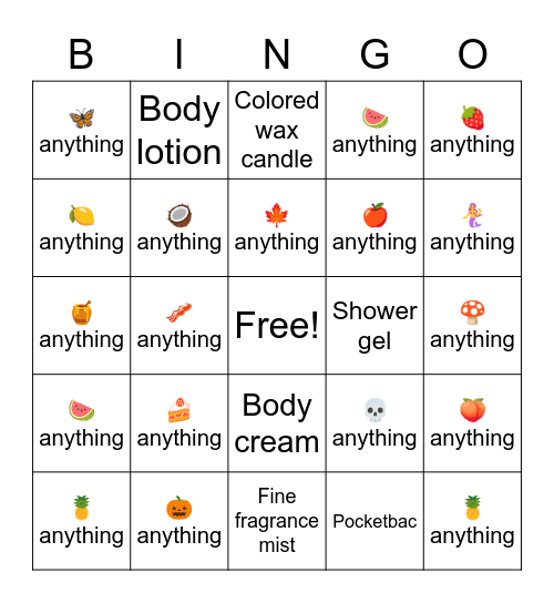 Bath & body works Bingo Card