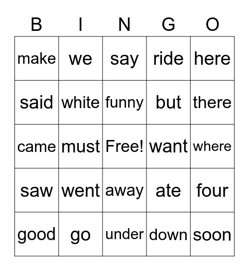 Practice  for Dolch Bingo Card