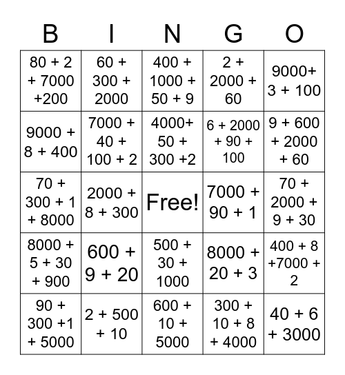 Expanded Bingo Card