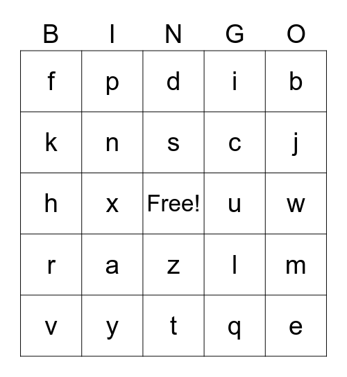 Letter Sound Bingo Card