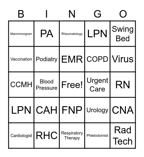 CCMH Community of Caring Bingo Card