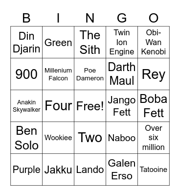 Corrine's Birthday Star Wars Trivia Bingo Card