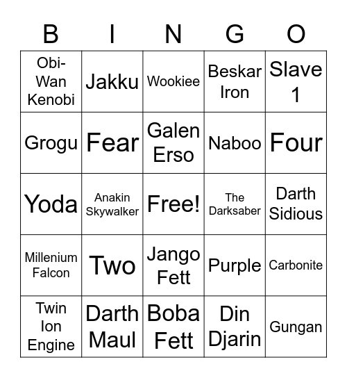 Corrine's Birthday Star Wars Trivia Bingo Card