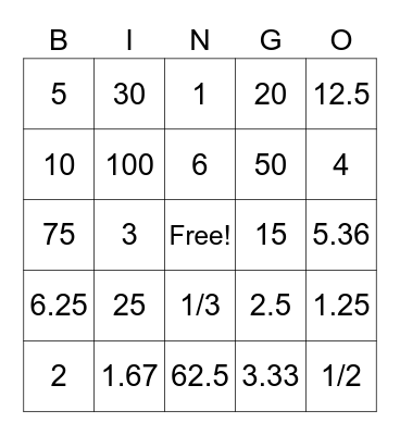 Constant of Proportionality Bingo Card