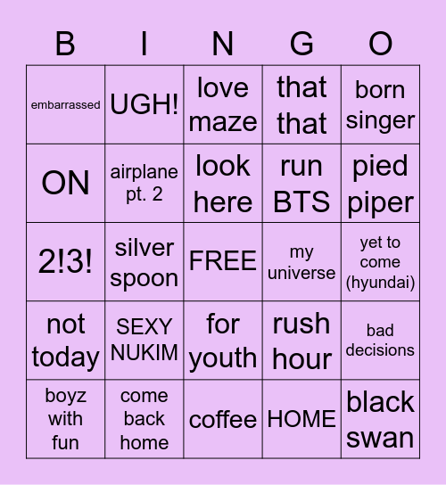 @BORAHAEHUG Bingo Card
