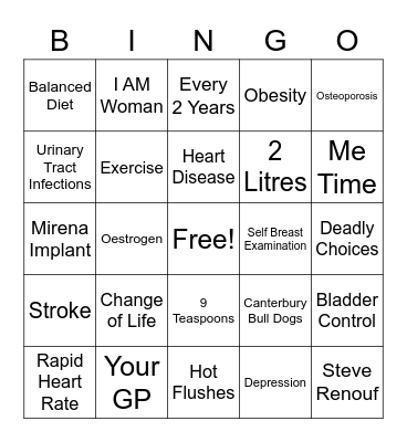 Womens Health Bingo Card