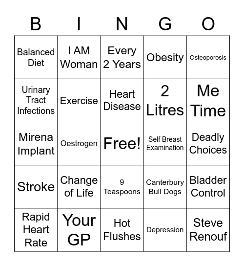 Womens Health Bingo Card