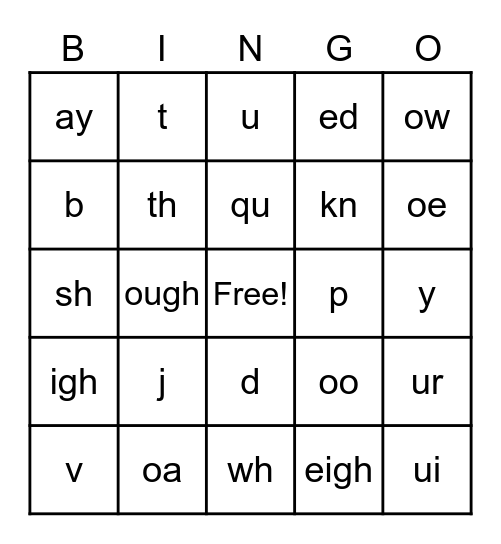 Second Grade Bingo Card