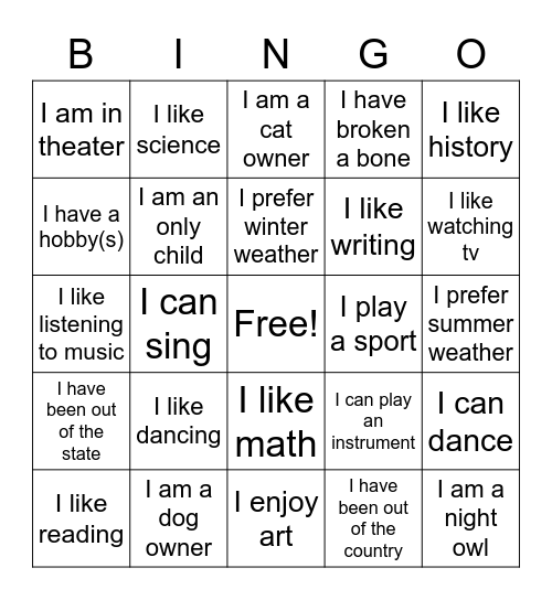 1st day bingo Card