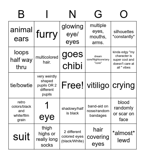 youtube animation "Meme" /Youtube OCs Bingo Card