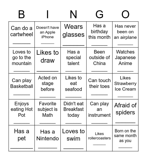 Human Bingo Card