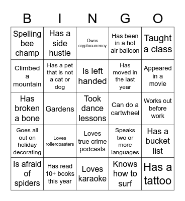 Get to Know You Bingo Card