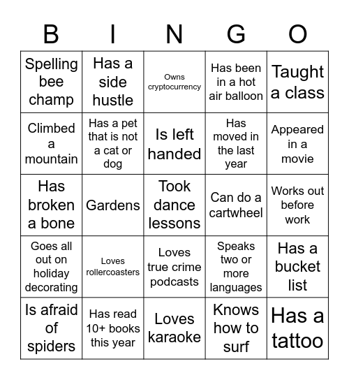 Get to Know You Bingo Card