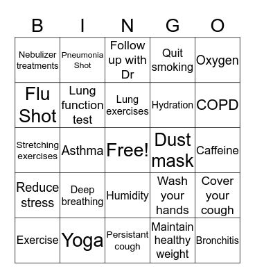 Respiratory Health Bingo Card