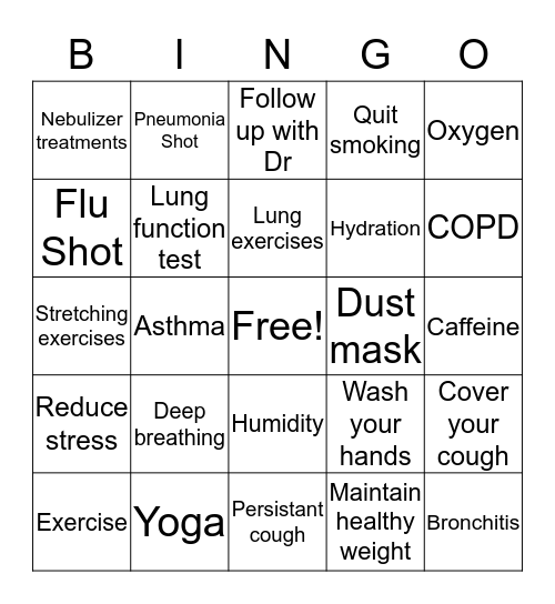 Respiratory Health Bingo Card
