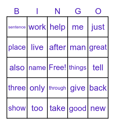 Fry Words 101-150 Bingo Card