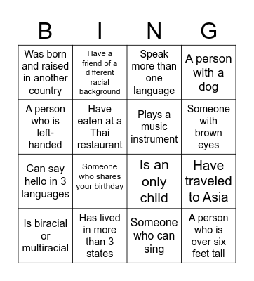 Diversity Bingo Card