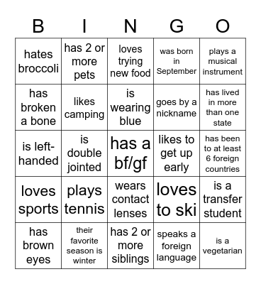 CG People Bingo Card