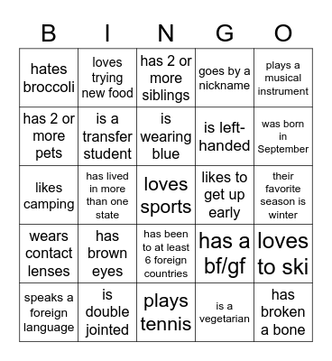 CG People Bingo Card