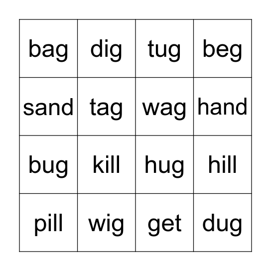 Word families Bingo Card