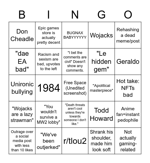 R gamingcirclejerk post bingo card