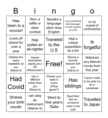Find Someone Who... Bingo Card