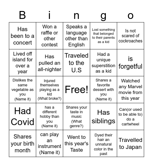 Find Someone Who... Bingo Card