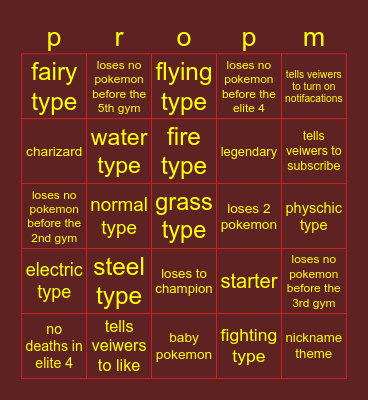 pro pokemon Bingo Card