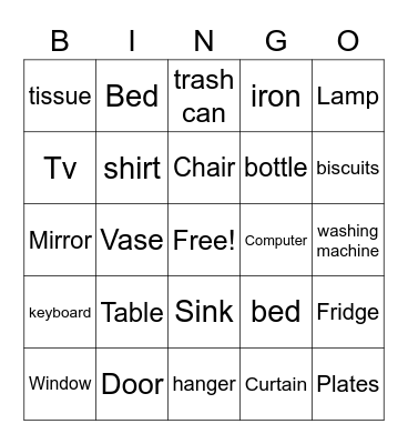 objects in the house Bingo Card