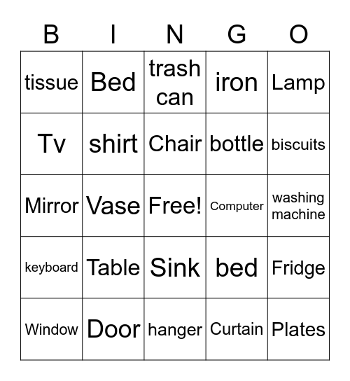 objects in the house Bingo Card