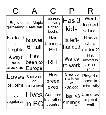 CACPR BINGO Card