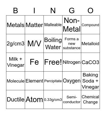 Chemistry  Bingo Card